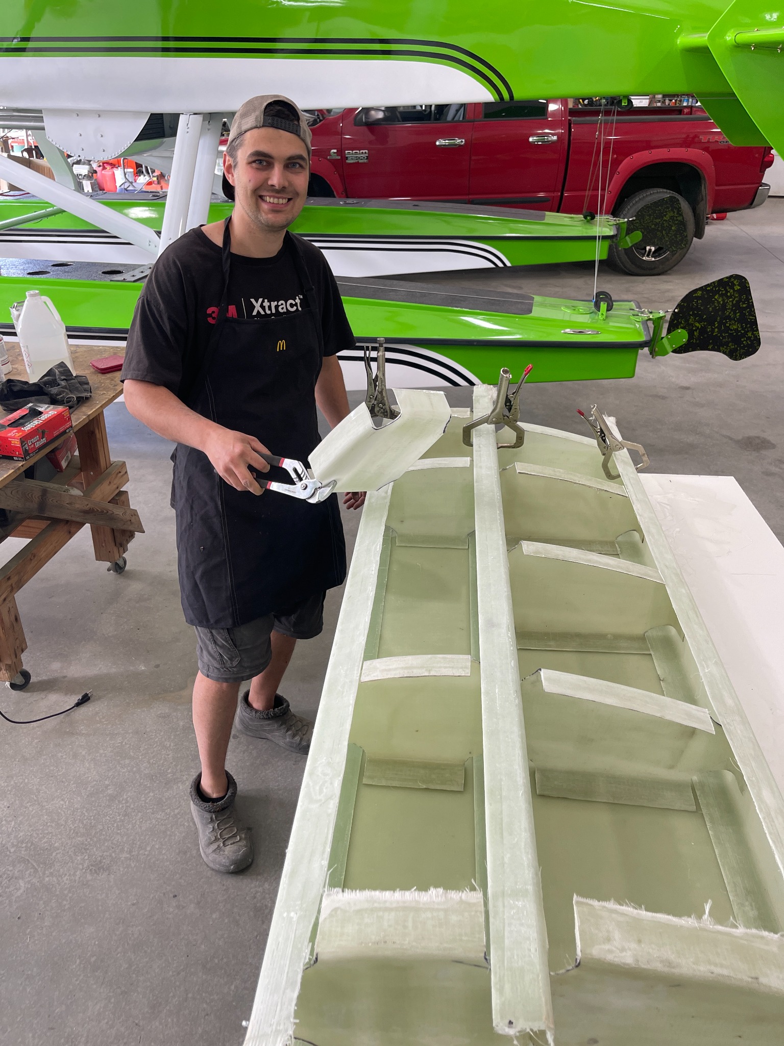 Andrii fabricating the internal composite structure of the auxiliary fuel tank