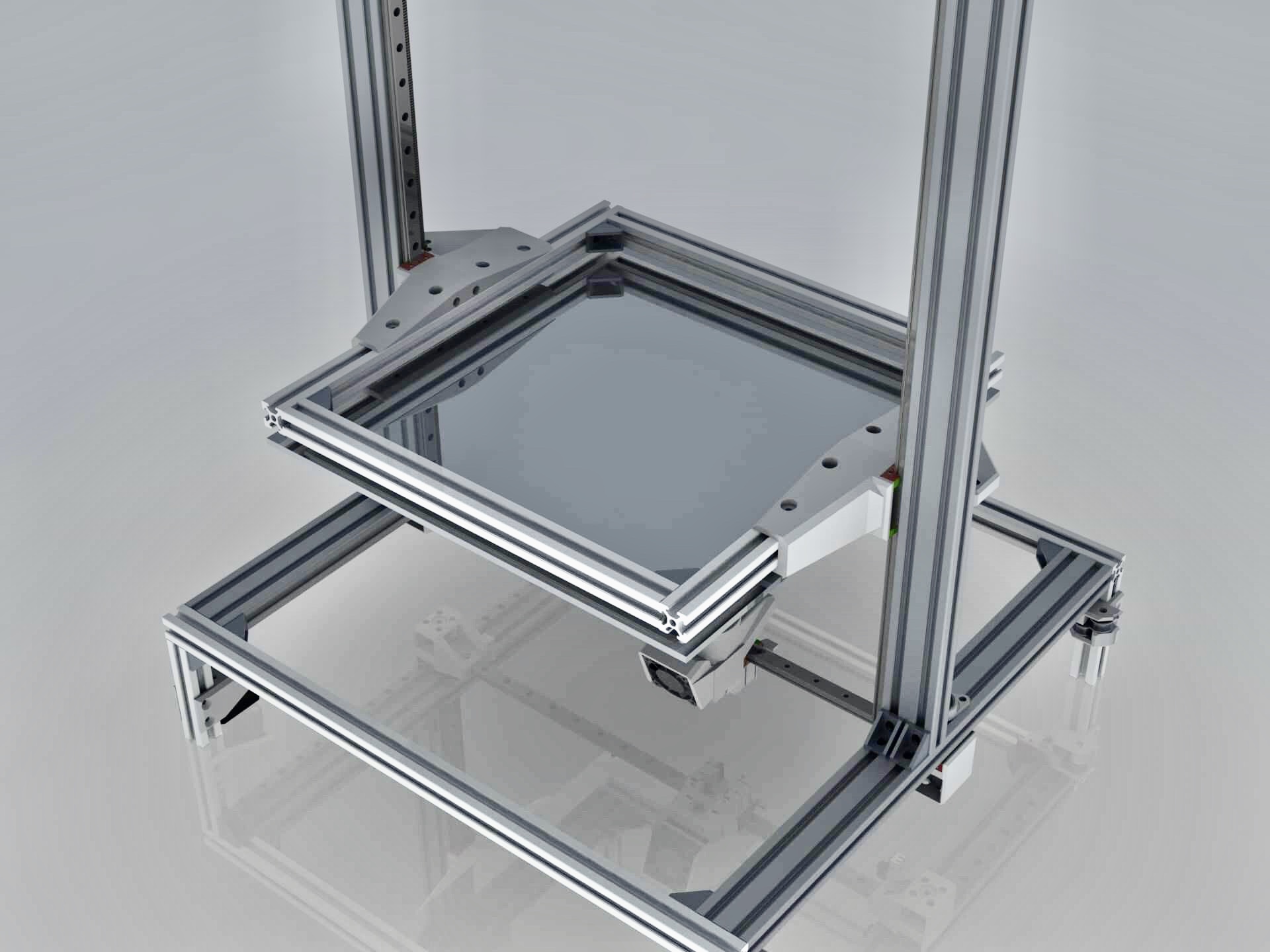 CAD rendering of the moving build-platform frames
