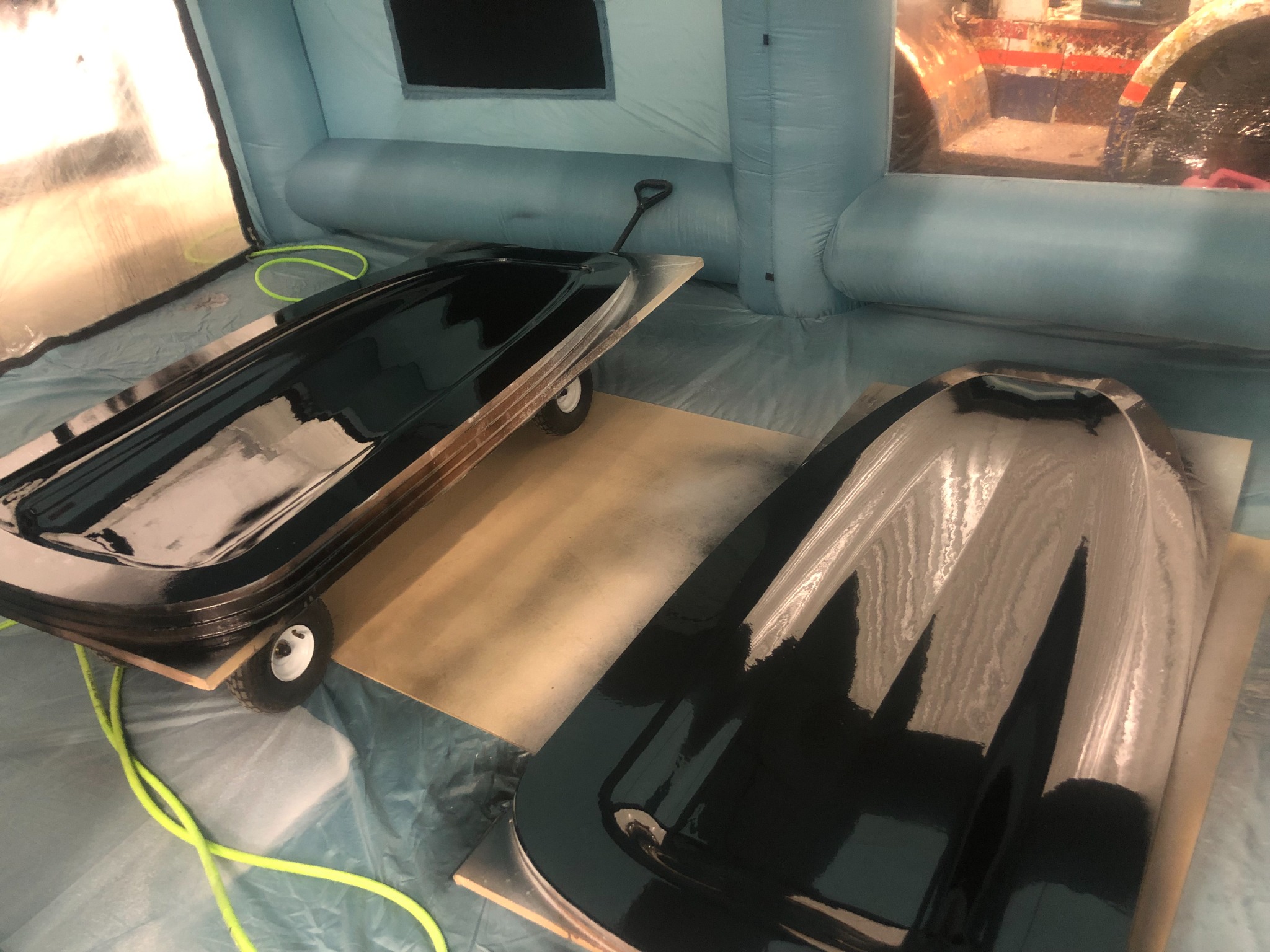 Glossy composite hydrofoil board shells during manufacturing