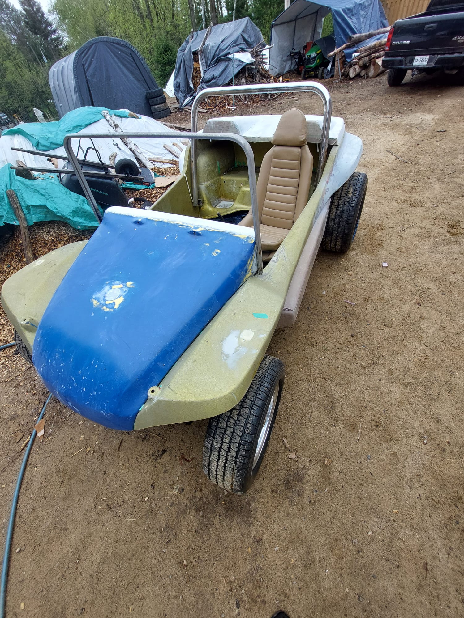 Early front view of the Manx dune buggy before restoration