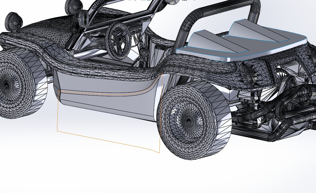 CAD model showing custom body and mechanical components for the dune buggy