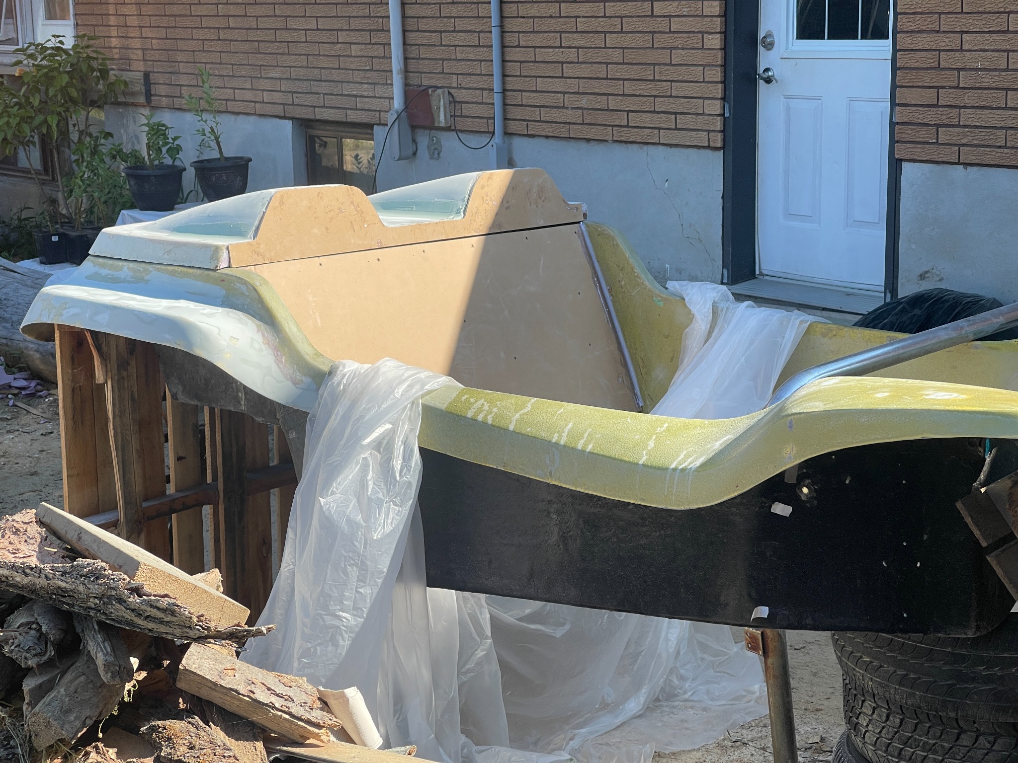 Cardboard templates fitted to the dune buggy during custom bodywork development