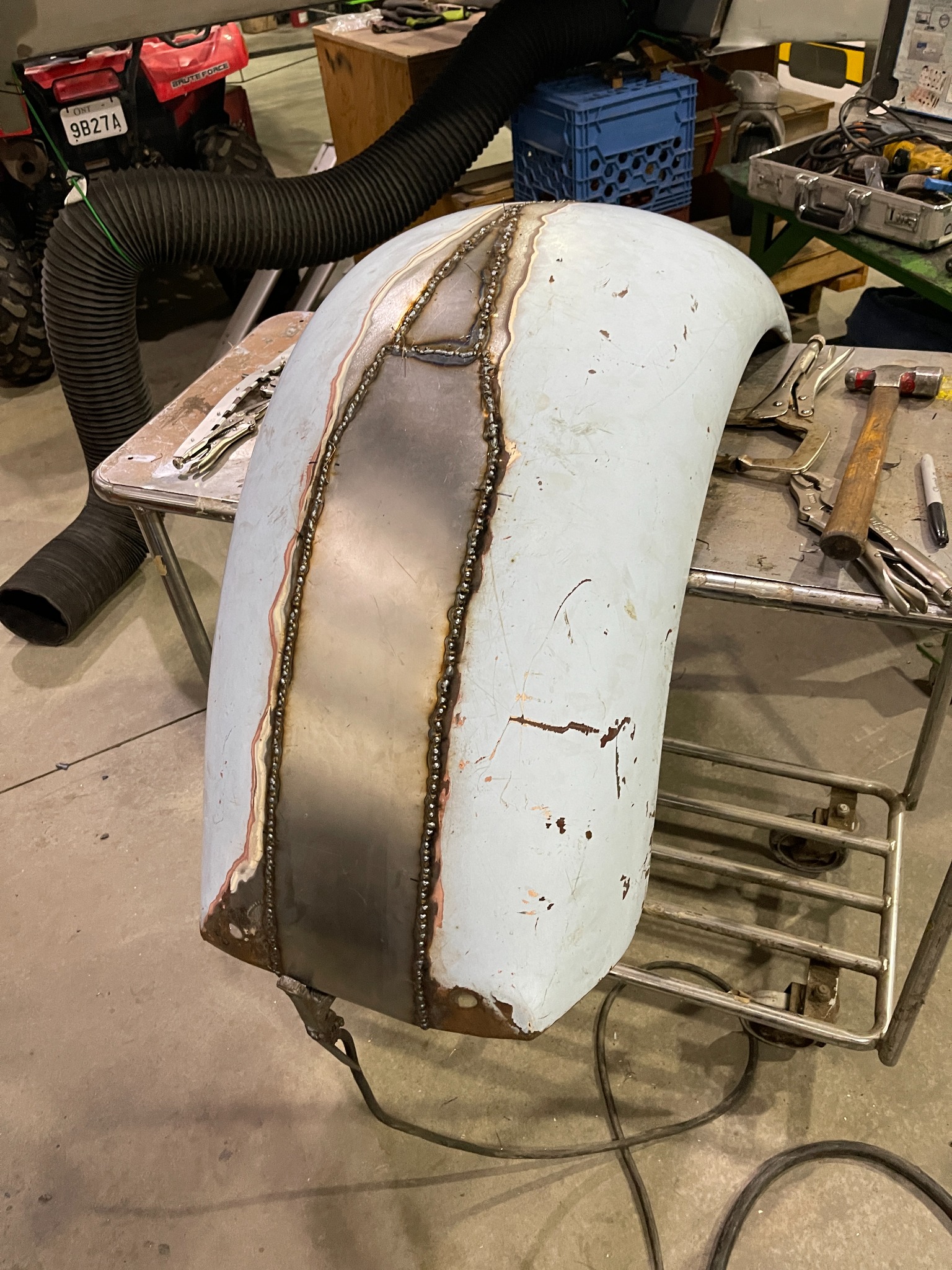 Welded underside structure of the custom mini bike body