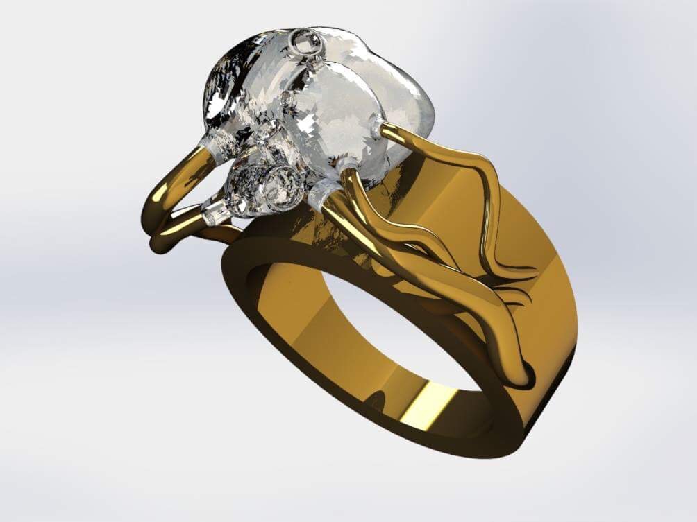 Rendered gold ring design with a clear stone
