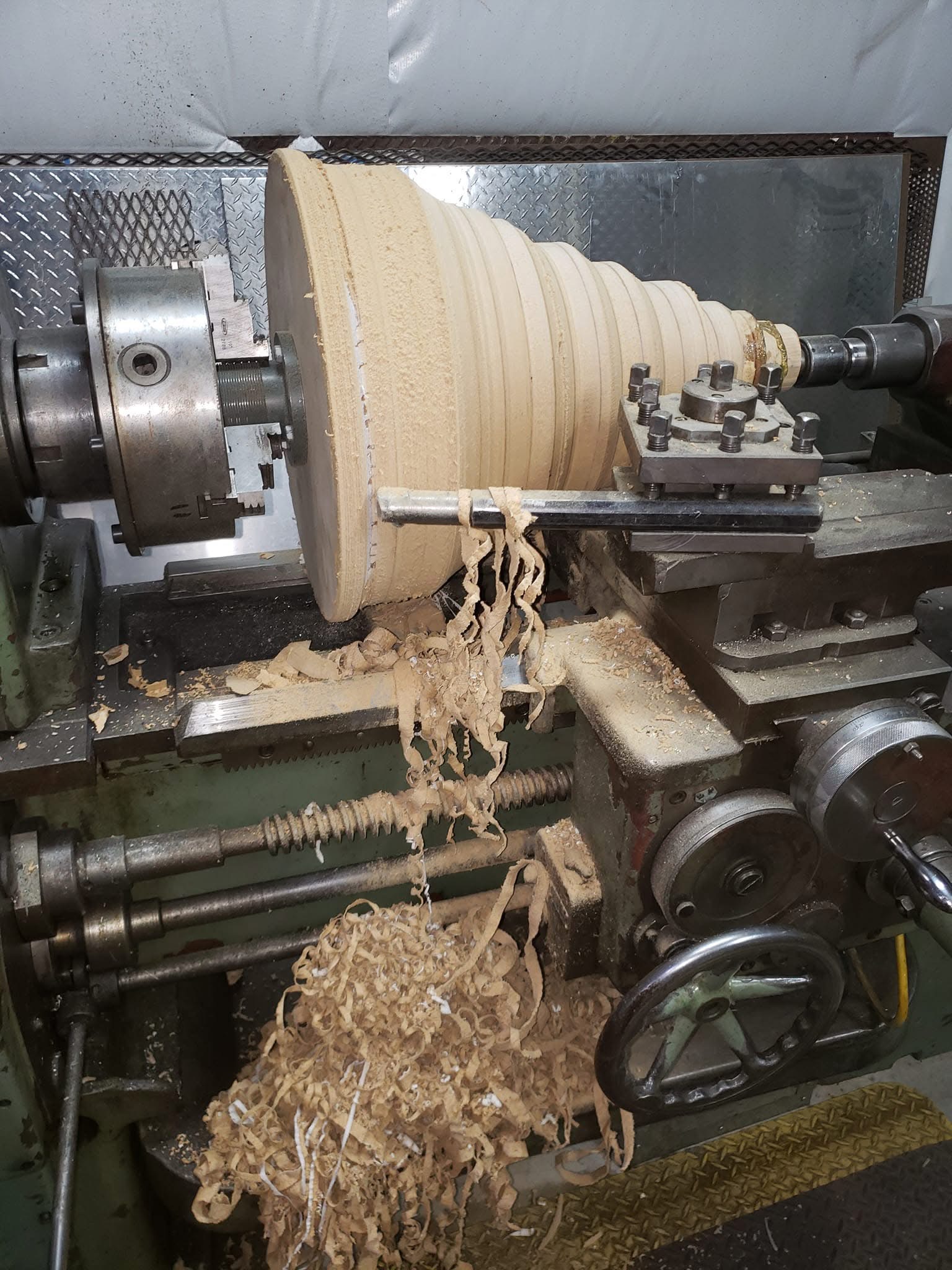 Aircraft spinner tool being machined on a lathe