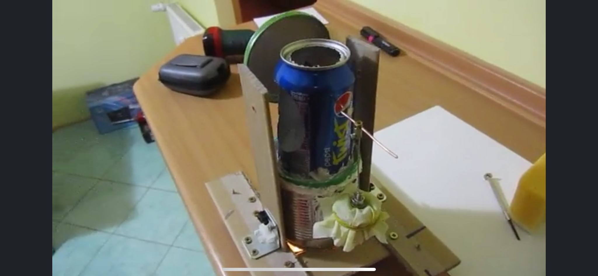 Close view of the homemade Stirling engine mechanism